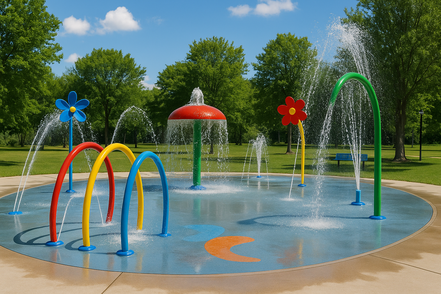 Children playing at a splash pad