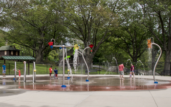 Greenwood Park splash pad in Worcester, Massachusetts