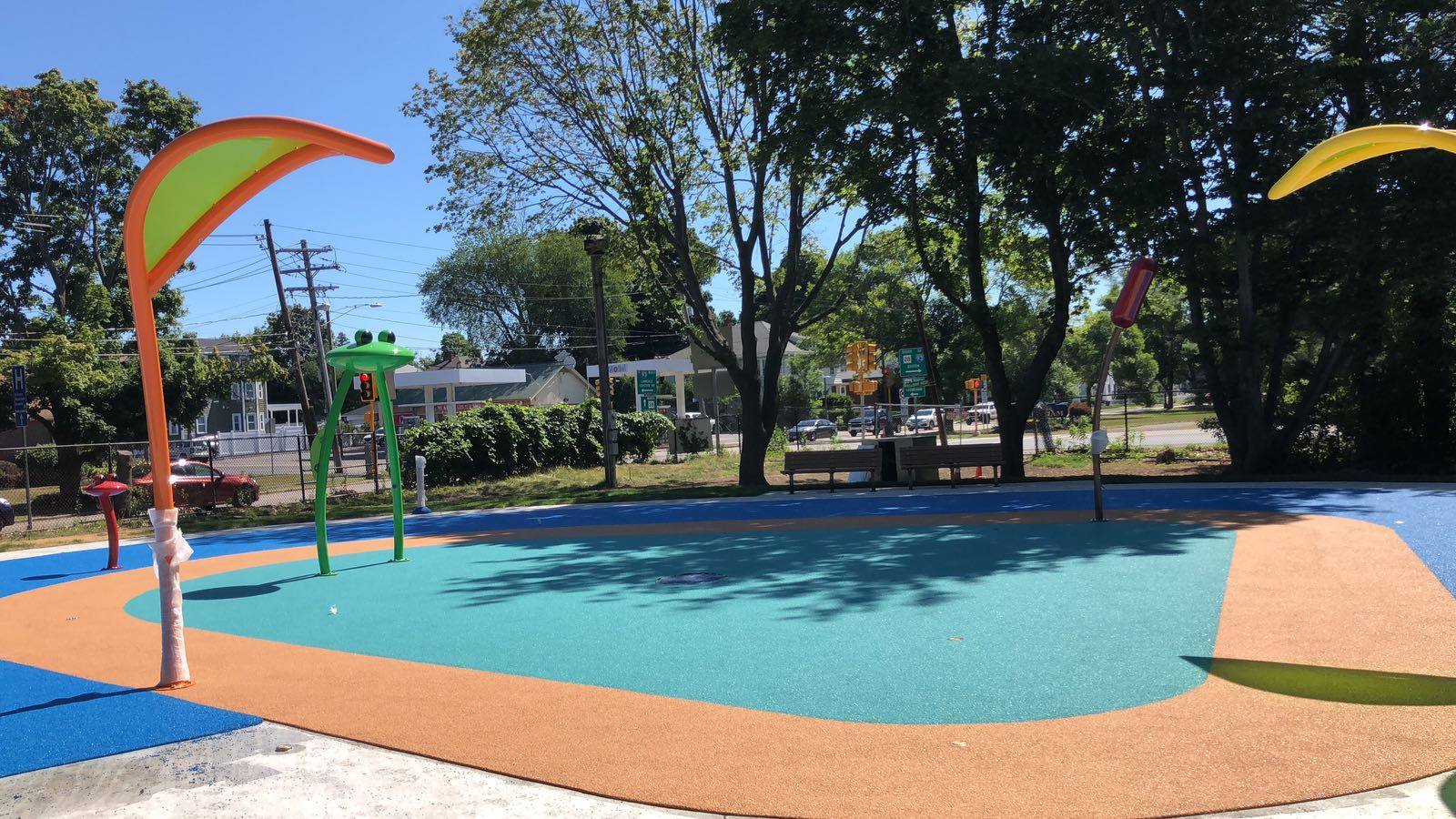 Hall Memorial Pool splash pad in Stoneham