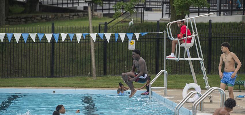 Melnea A. Cass Memorial Swimming Pool and Spray Deck splash pad in Roxbury